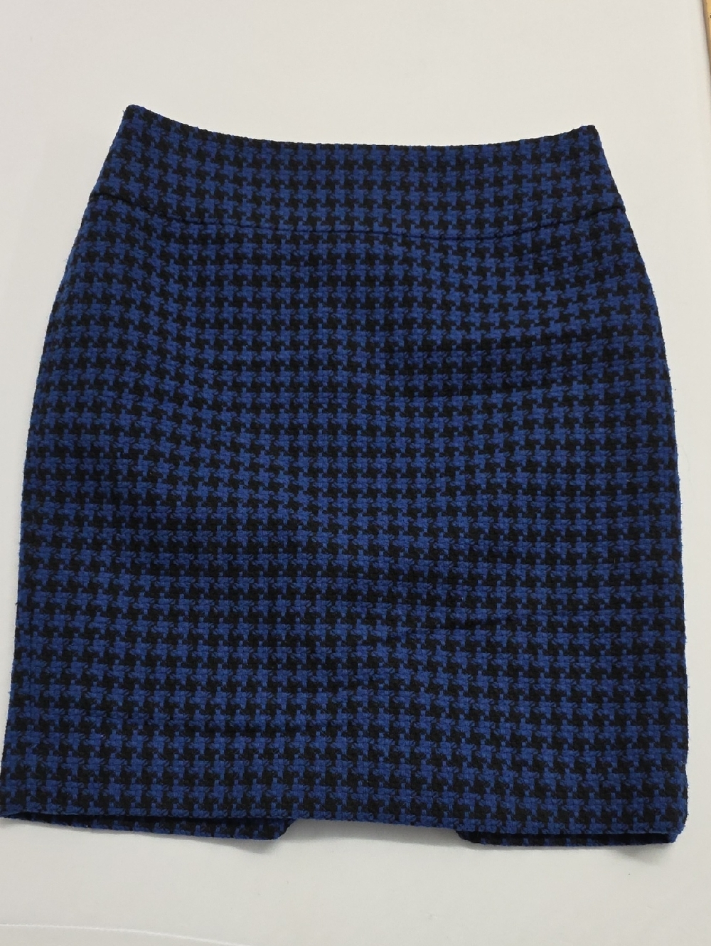 Ann Taylor Houndstooth Wool Pencil Skirt Blue Black Classic Size 2